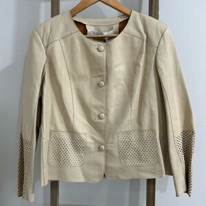 Bully Lightweight Leather Button Down Jacket cream MobWife Western Women Size S